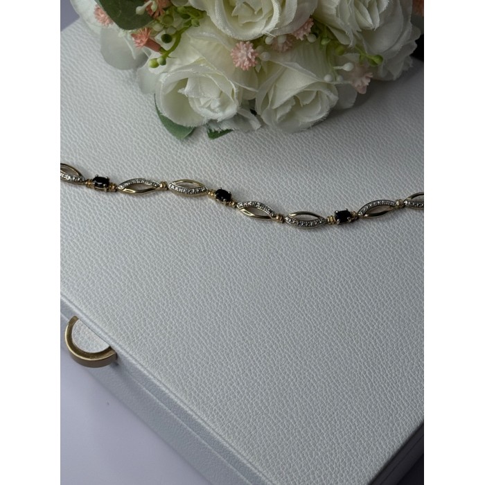 Dl 925 Sterling Silver Gold Plated Sapphire Bracelet Length 7.5 Inch