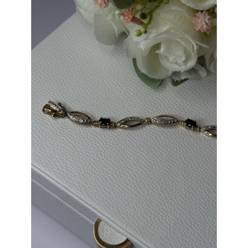 Dl 925 Sterling Silver Gold Plated Sapphire Bracelet Length 7.5 Inch