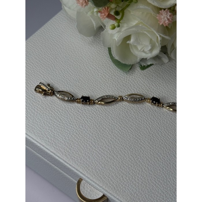 Dl 925 Sterling Silver Gold Plated Sapphire Bracelet Length 7.5 Inch