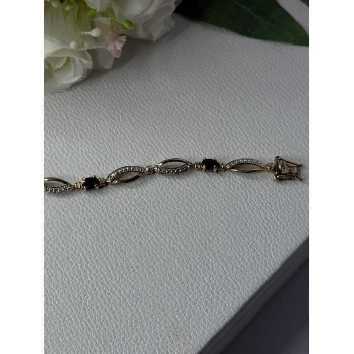 Dl 925 Sterling Silver Gold Plated Sapphire Bracelet Length 7.5 Inch