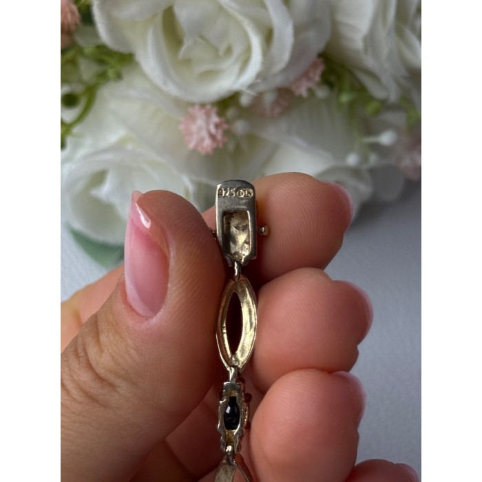 Dl 925 Sterling Silver Gold Plated Sapphire Bracelet Length 7.5 Inch