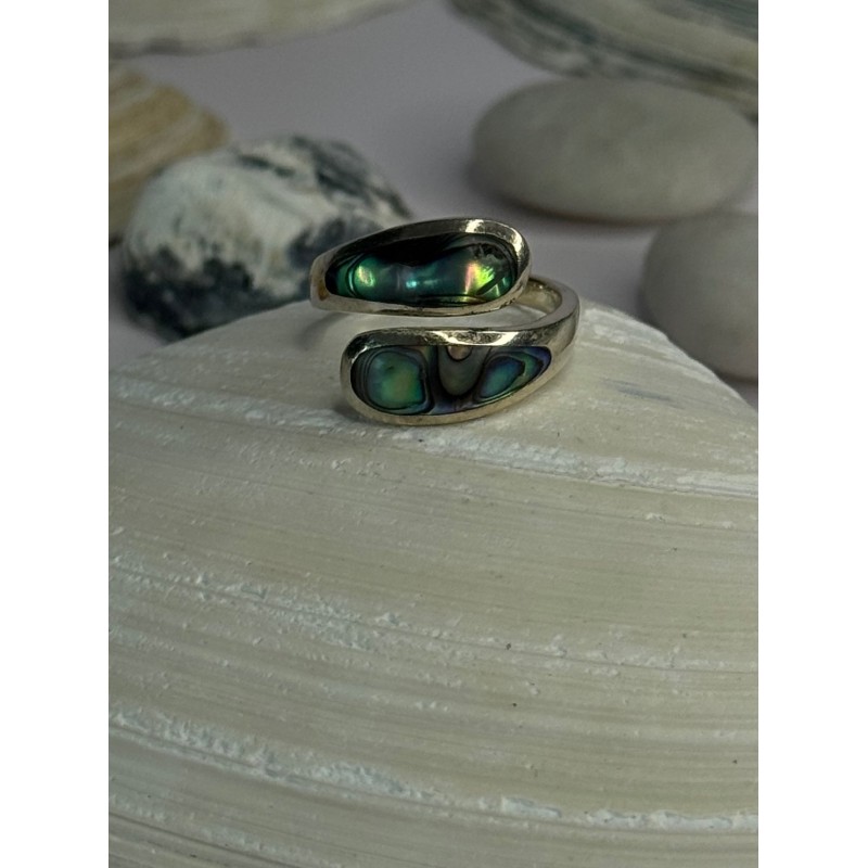 925 Sterling Silver Abalone Ring Size 7.5 Sizable Design