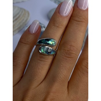 925 Sterling Silver Abalone Ring Size 7.5 Sizable Design