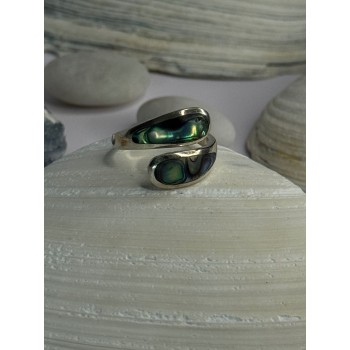 925 Sterling Silver Abalone Ring Size 7.5 Sizable Design