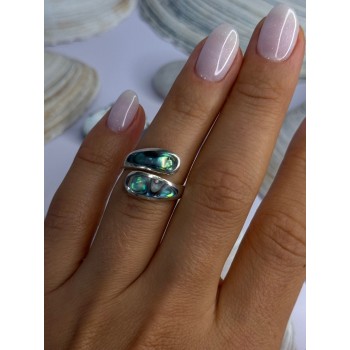 925 Sterling Silver Abalone Ring Size 7.5 Sizable Design
