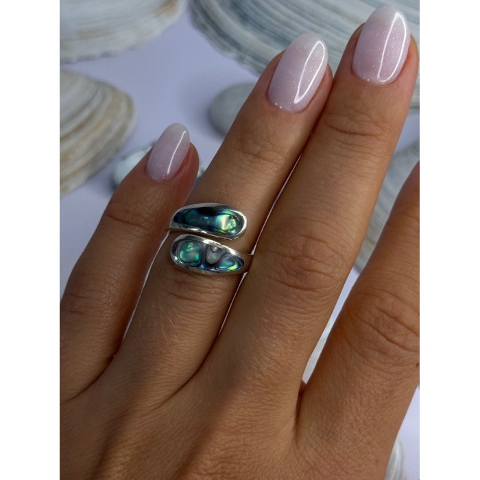 925 Sterling Silver Abalone Ring Size 7.5 Sizable Design
