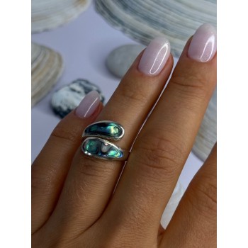 925 Sterling Silver Abalone Ring Size 7.5 Sizable Design