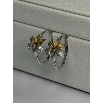 925 Sterling Silver Gold Plated Flowers Earrings Length 0.75 Inch