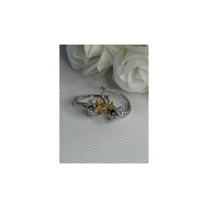 925 Sterling Silver Gold Plated Flowers Earrings Length 0.75 Inch