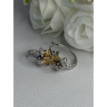 925 Sterling Silver Gold Plated Flowers Earrings Length 0.75 Inch