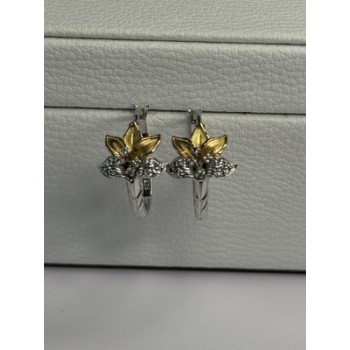 925 Sterling Silver Gold Plated Flowers Earrings Length 0.75 Inch