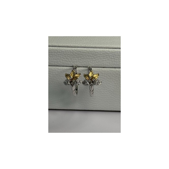 925 Sterling Silver Gold Plated Flowers Earrings Length 0.75 Inch