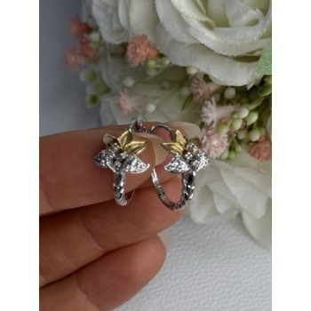 925 Sterling Silver Gold Plated Flowers Earrings Length 0.75 Inch