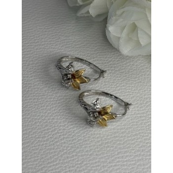 925 Sterling Silver Gold Plated Flowers Earrings Length 0.75 Inch