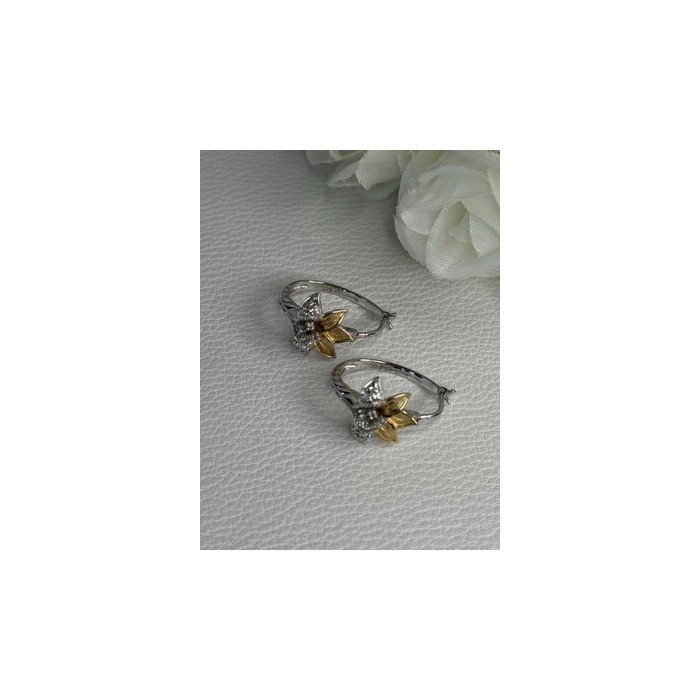 925 Sterling Silver Gold Plated Flowers Earrings Length 0.75 Inch