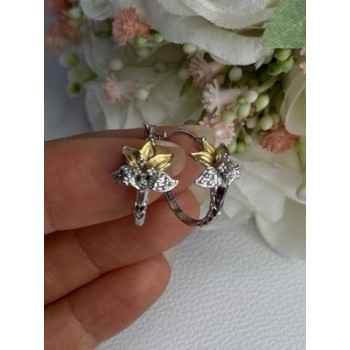 925 Sterling Silver Gold Plated Flowers Earrings Length 0.75 Inch