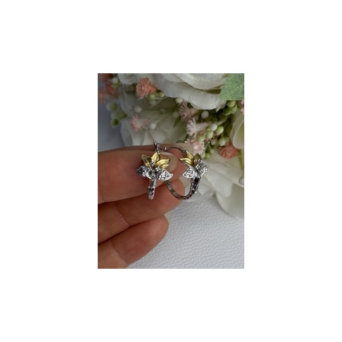 925 Sterling Silver Gold Plated Flowers Earrings Length 0.75 Inch