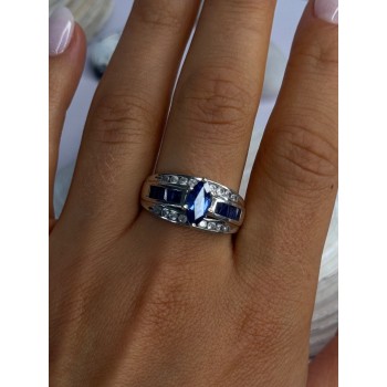 925 Sterling Silver Sapphire & Beryl Ring Size 9
