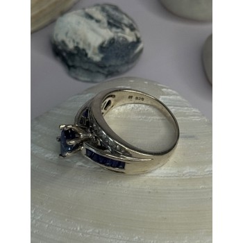 925 Sterling Silver Sapphire & Beryl Ring Size 9