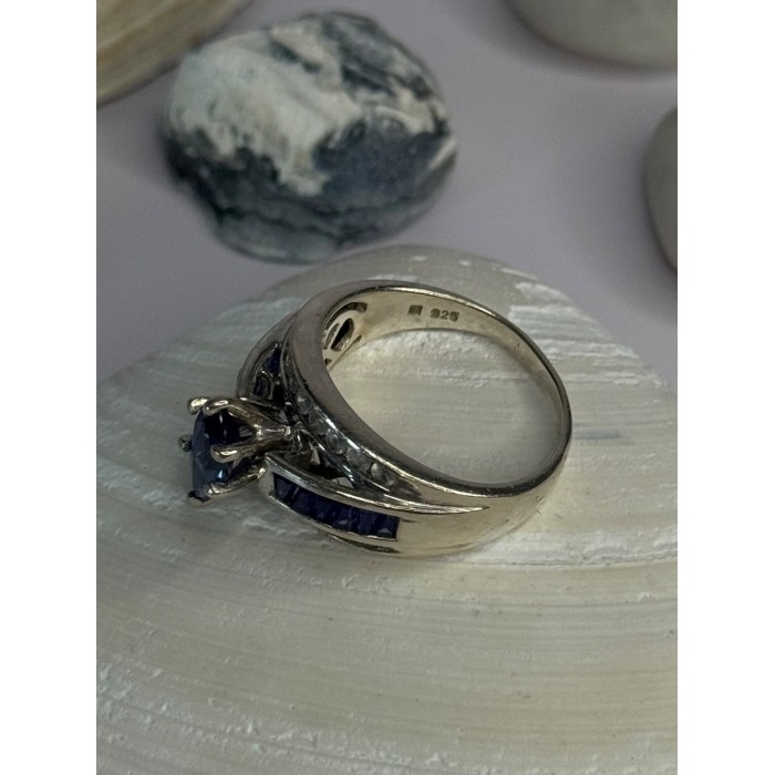 925 Sterling Silver Sapphire & Beryl Ring Size 9