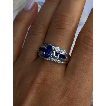 925 Sterling Silver Sapphire & Beryl Ring Size 9