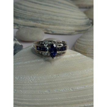 925 Sterling Silver Sapphire & Beryl Ring Size 9