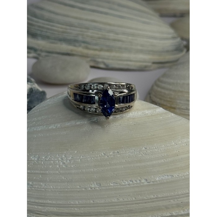 925 Sterling Silver Sapphire & Beryl Ring Size 9