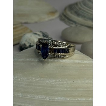 925 Sterling Silver Sapphire & Beryl Ring Size 9