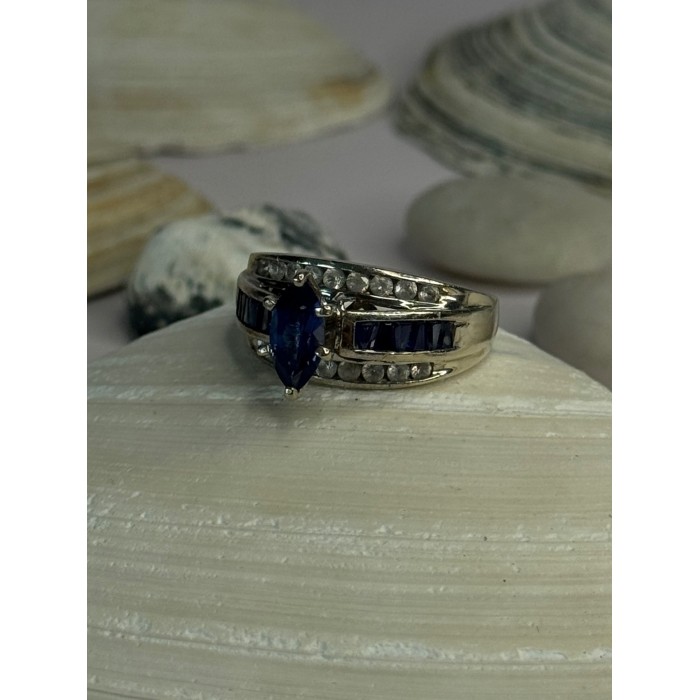 925 Sterling Silver Sapphire & Beryl Ring Size 9