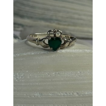 Beautiful Design 925 Sterling Silver Emerald Heart Ring Size 11