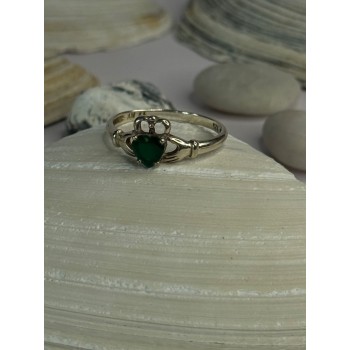 Beautiful Design 925 Sterling Silver Emerald Heart Ring Size 11