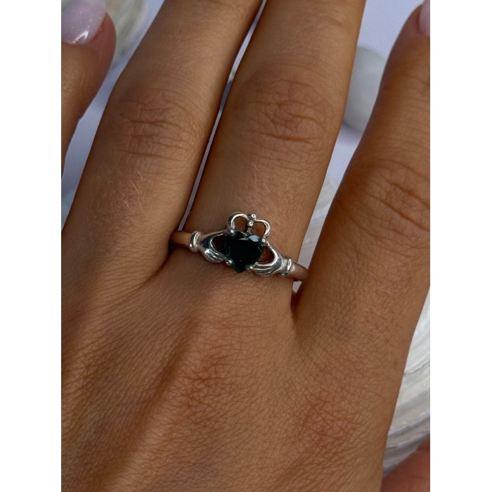 Beautiful Design 925 Sterling Silver Emerald Heart Ring Size 11