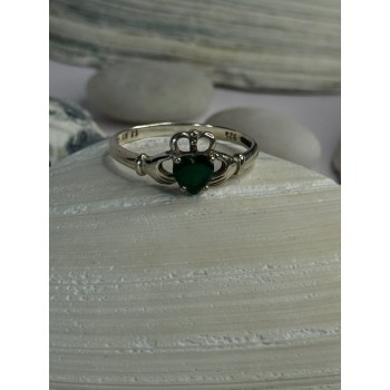 Beautiful Design 925 Sterling Silver Emerald Heart Ring Size 11