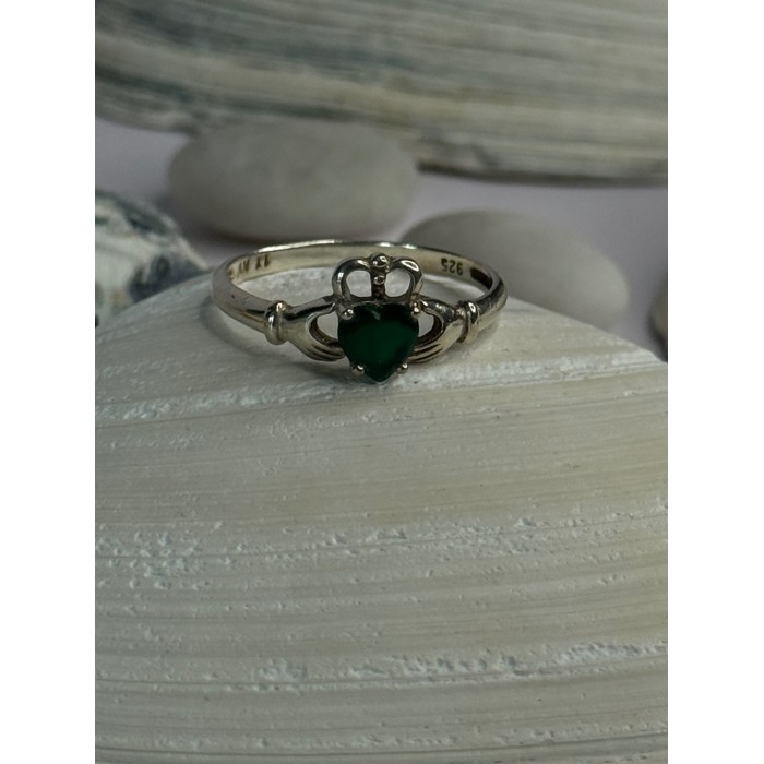 Beautiful Design 925 Sterling Silver Emerald Heart Ring Size 11