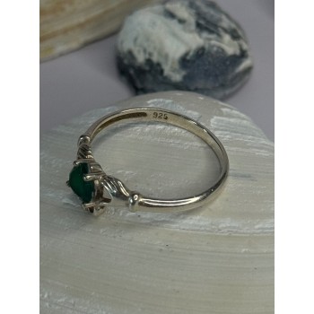 Beautiful Design 925 Sterling Silver Emerald Heart Ring Size 11