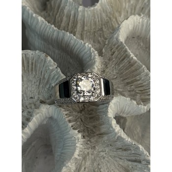 Mens 925 Sterling Silver CZ Ring Size 10