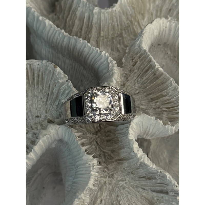 Mens 925 Sterling Silver CZ Ring Size 10