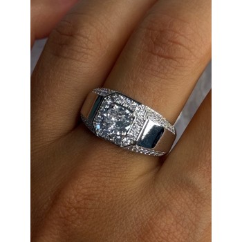 Mens 925 Sterling Silver CZ Ring Size 10