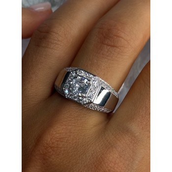 Mens 925 Sterling Silver CZ Ring Size 10