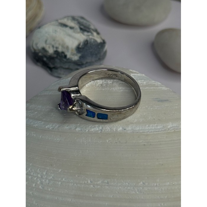 925 Sterling Silver Amethyst & Beryl & Opal Ring Size 6.5