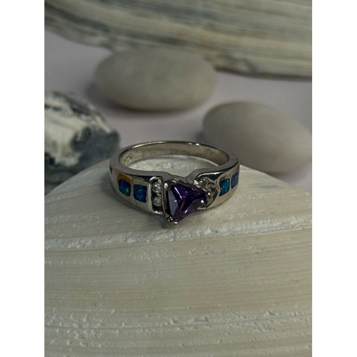 925 Sterling Silver Amethyst & Beryl & Opal Ring Size 6.5