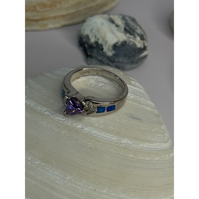 925 Sterling Silver Amethyst & Beryl & Opal Ring Size 6.5