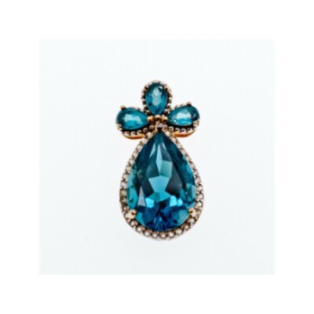 925 Sterling Silver Gold Plated Aquamarine & CZ Pendant