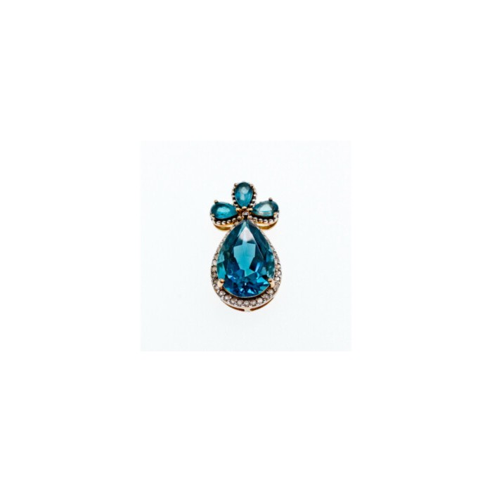 925 Sterling Silver Gold Plated Aquamarine & CZ Pendant