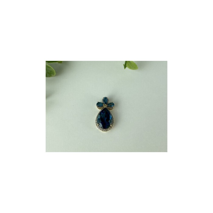 925 Sterling Silver Gold Plated Aquamarine & CZ Pendant