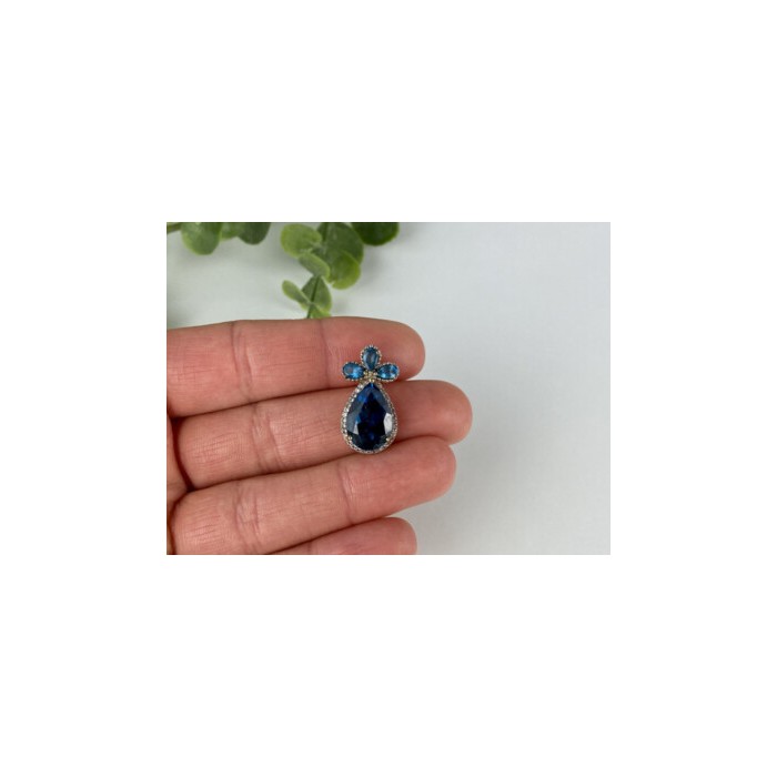 925 Sterling Silver Gold Plated Aquamarine & CZ Pendant