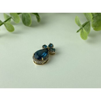 925 Sterling Silver Gold Plated Aquamarine & CZ Pendant