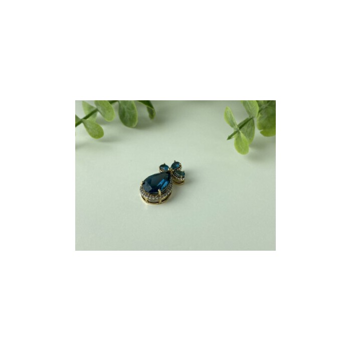 925 Sterling Silver Gold Plated Aquamarine & CZ Pendant