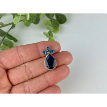 925 Sterling Silver Gold Plated Aquamarine & CZ Pendant