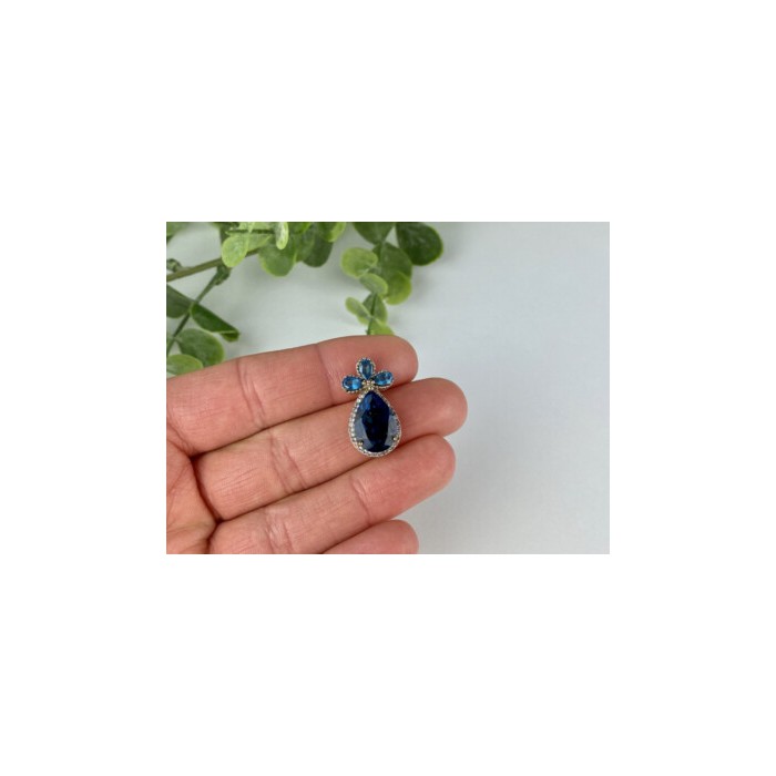 925 Sterling Silver Gold Plated Aquamarine & CZ Pendant